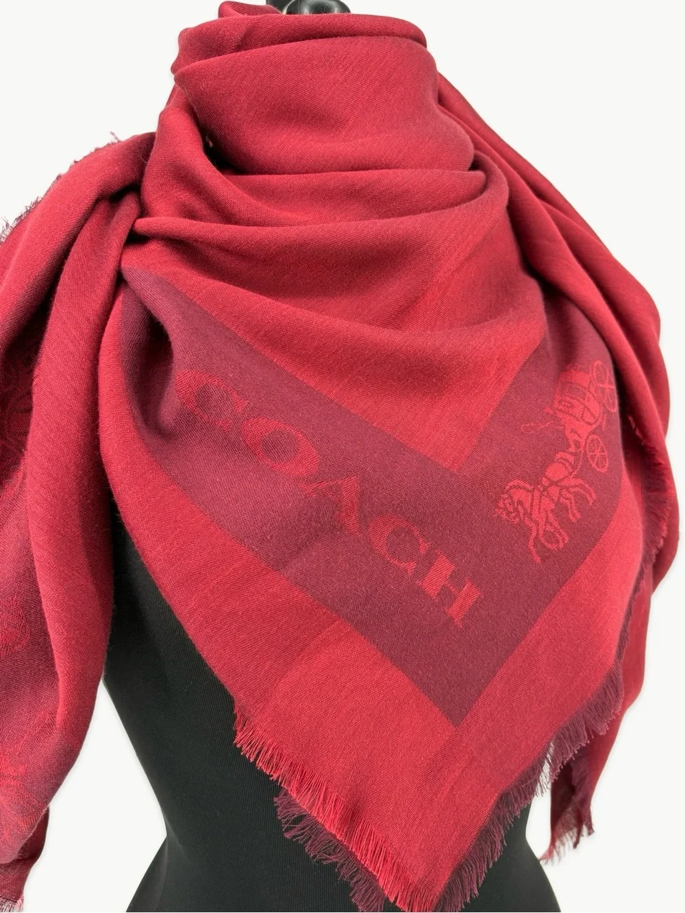 Coach Horse & Carriage Border Oversized Square Scarf 1941 Red NWT
